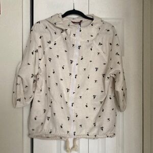 Cream Hooded Jacket with Black Print, Boats and Palms